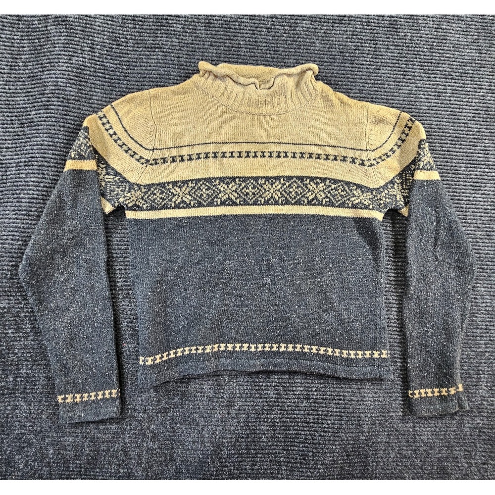 Jamie Scott Sweater Womens Medium Gray Beige Geometric Knit Turtleneck Outerwear
